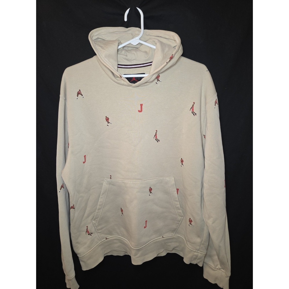 Air Jordan Men's MJ All Over Print Pullover Hoodie Sweatshirt‎ Beige Size Medium